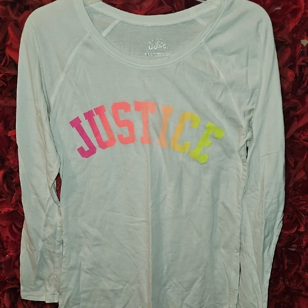 Justice White Long Sleeve with Colorful Logo